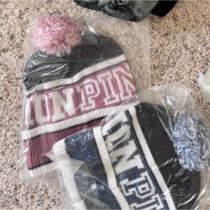 Victoria’s Secret pink beanies blue and pink